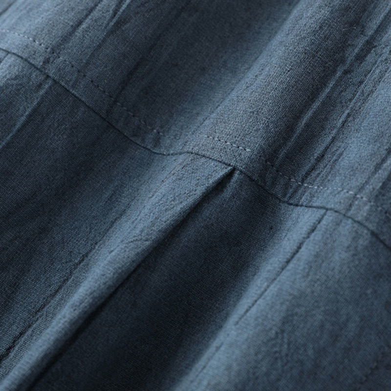 Chemise d'été pour homme en coton ramie à manches courtes et demi-boutonnée, motif plissé Buddha Stones - image 6