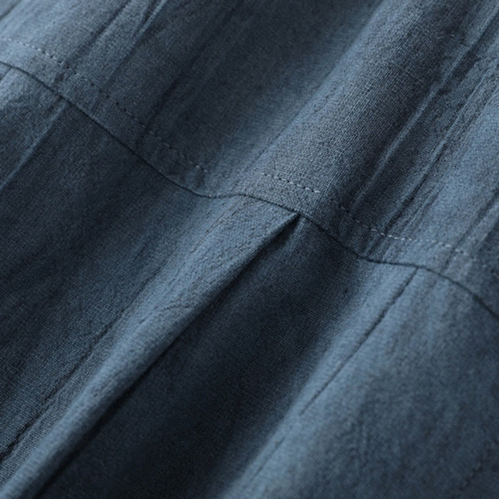 Chemise d'été pour homme en coton ramie à manches courtes et demi-boutonnée, motif plissé Buddha Stones - image 6