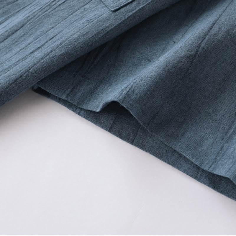 Chemise d'été pour homme en coton ramie à manches courtes et demi-boutonnée, motif plissé Buddha Stones - image 7