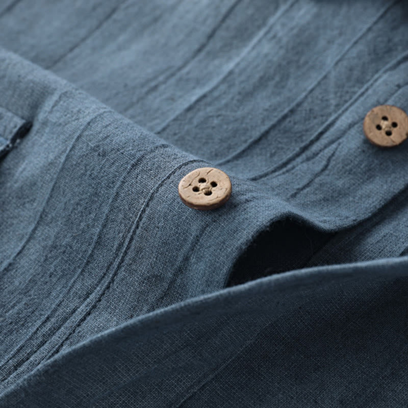 Chemise d'été pour homme en coton ramie à manches courtes et demi-boutonnée, motif plissé Buddha Stones - image 3