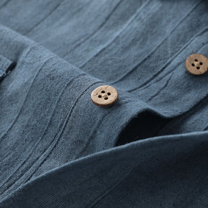 Chemise d'été pour homme en coton ramie à manches courtes et demi-boutonnée, motif plissé Buddha Stones - image 3