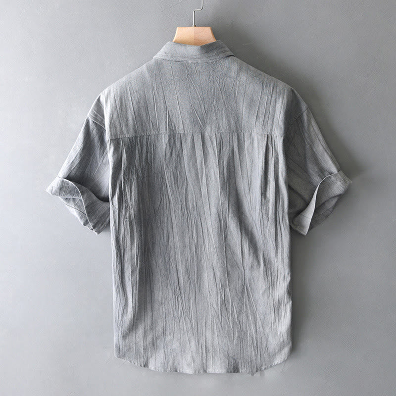 Chemise d'été pour homme en coton ramie à manches courtes et demi-boutonnée, motif plissé Buddha Stones - image 12