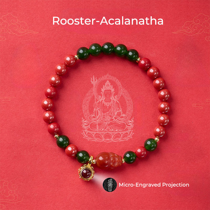 Buddha Stones Année du Cheval Micro-gravure Projection Le Zodiaque Chinois Bouddha Natal Bracelet de Bénédiction en Cinabre - image 19