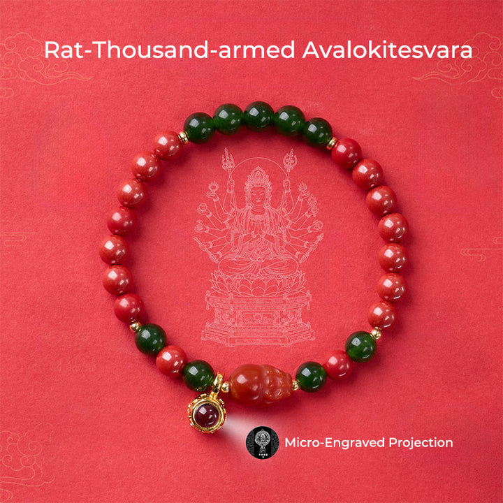 Buddha Stones Année du Cheval Micro-gravure Projection Le Zodiaque Chinois Bouddha Natal Bracelet de Bénédiction en Cinabre - image 9