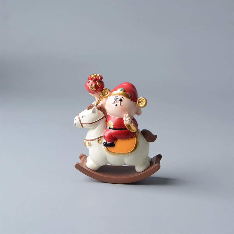 Buddha Stones Année du Cheval Dieu de la Richesse Sac d'argent Succès Prospérité Décoration de bureau - Cheval blanc et dieu de la richesse (11 x 8,5 x 4,5 cm) - image 2