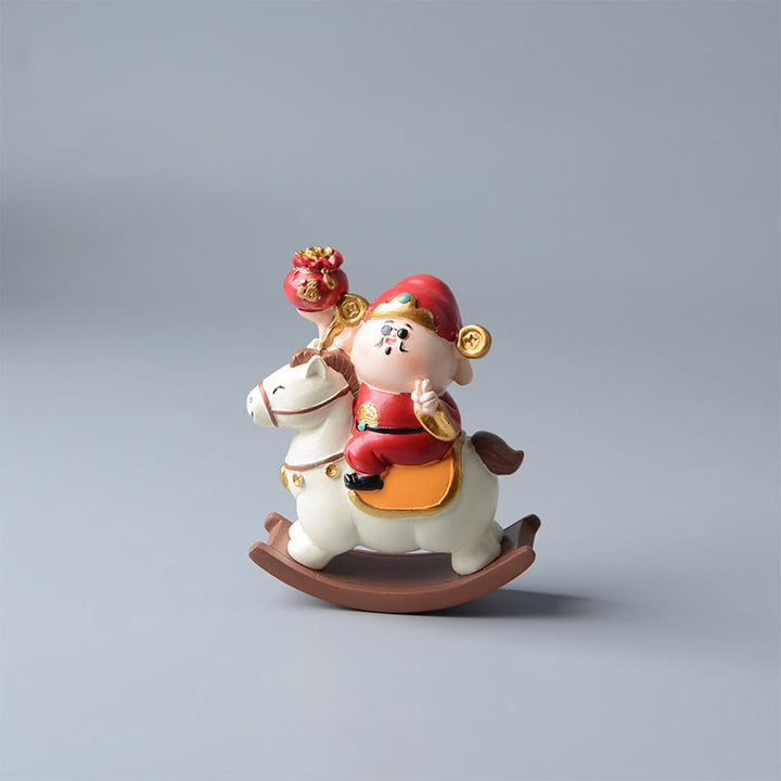 Buddha Stones Année du Cheval Dieu de la Richesse Sac d'argent Succès Prospérité Décoration de bureau - Cheval blanc et dieu de la richesse (11 x 8,5 x 4,5 cm) - image 2