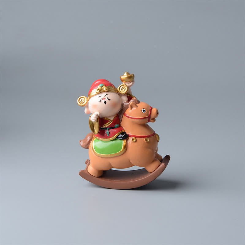 Buddha Stones Année du Cheval Dieu de la Richesse Sac d'argent Succès Prospérité Décoration de bureau - Cheval SandyBrown et Dieu de la Richesse (11*8,5*4,5 cm) - image 1