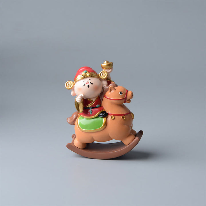 Buddha Stones Année du Cheval Dieu de la Richesse Sac d'argent Succès Prospérité Décoration de bureau - Cheval SandyBrown et Dieu de la Richesse (11*8,5*4,5 cm) - image 1