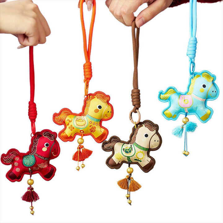 Buddha Stones Année du Cheval Porte-clés à pompon brodé de couleurs variées, symbole de prospérité - image 13