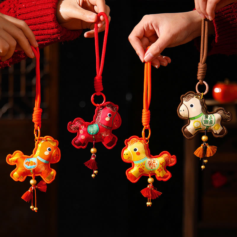 Buddha Stones Année du Cheval Porte-clés à pompon brodé de couleurs variées, symbole de prospérité - image 10