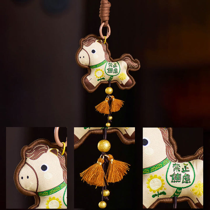 Buddha Stones Année du Cheval Porte-clés à pompon brodé de couleurs variées, symbole de prospérité - image 5