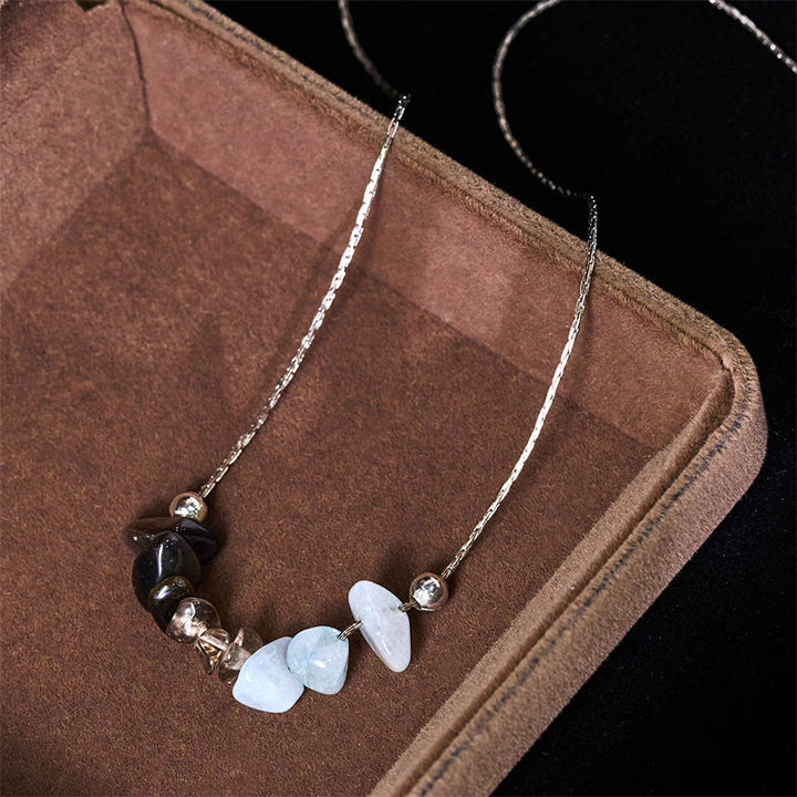 Collier pendentif en cristal rose, orbidine noire, quartz fumé, grenat, aigue-marine et quartz fraise, orné de Buddha Stones et symbole de force. - image 2