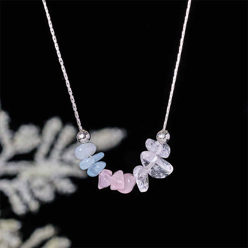 Collier pendentif en cristal rose, orbidine noire, quartz fumé, grenat, aigue-marine et quartz fraise, orné de Buddha Stones et symbole de force. - Cristal rose aigue-marine - image 8
