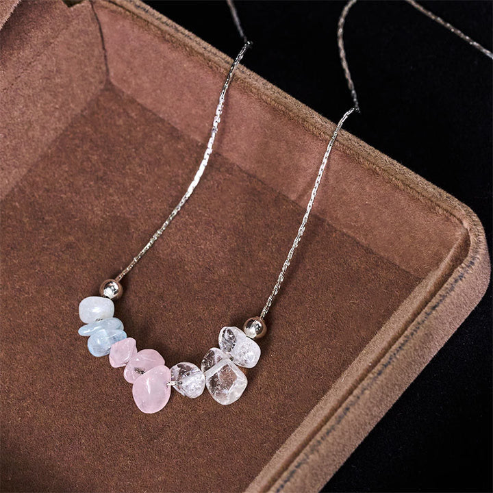 Collier pendentif en cristal rose, orbidine noire, quartz fumé, grenat, aigue-marine et quartz fraise, orné de Buddha Stones et symbole de force. - image 10