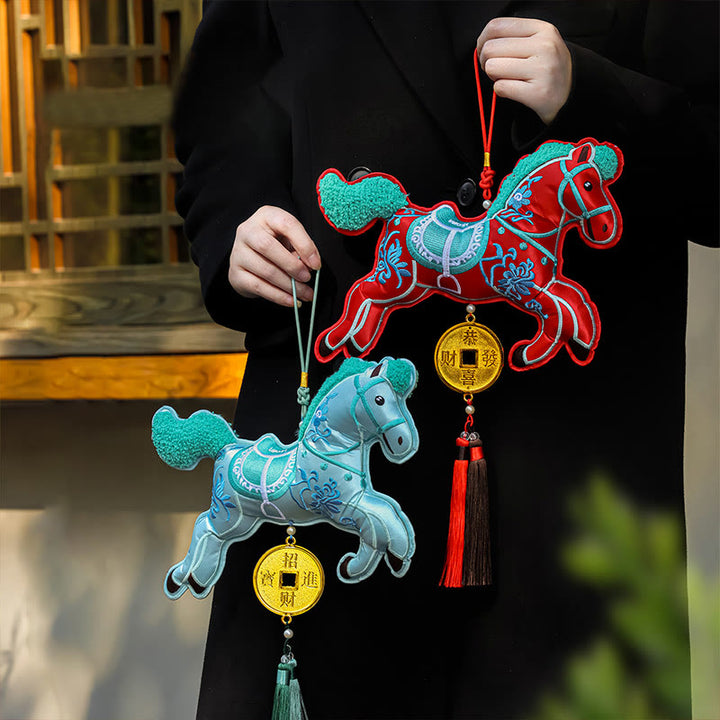 Buddha Stones, broderie Année du Cheval, pièces de cuivre, clochette, breloque, pompon, décoration suspendue, prospérité et succès - image 0