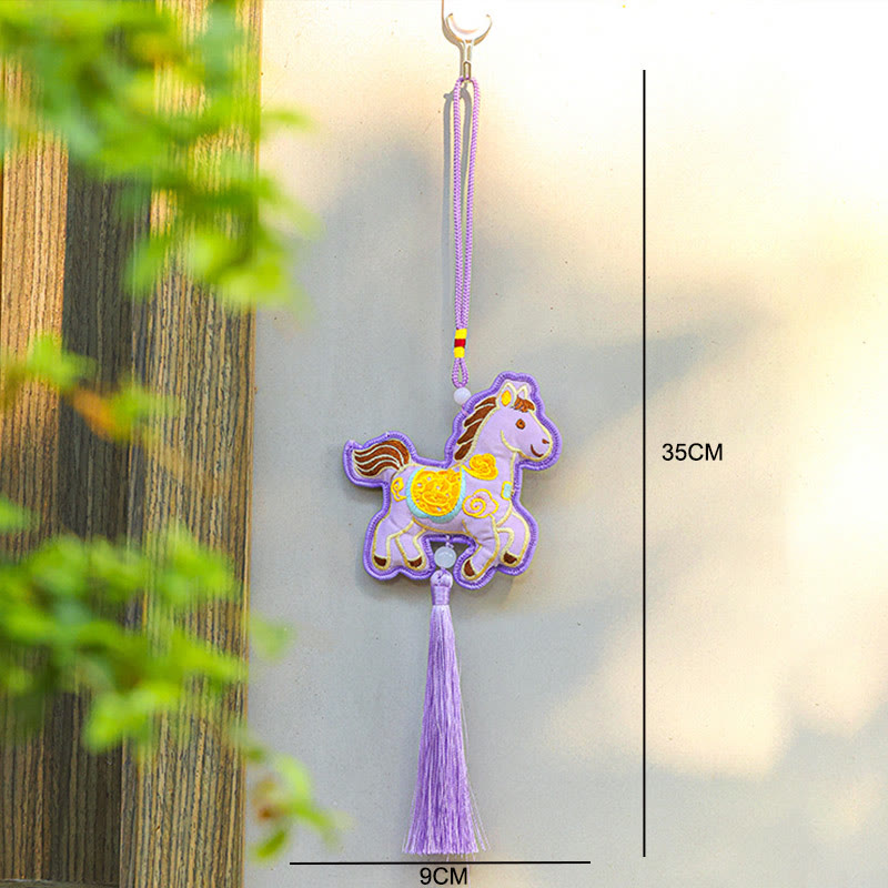 Buddha Stones, broderie Année du Cheval, pièces de cuivre, clochette, breloque, pompon, décoration suspendue, prospérité et succès - image 15