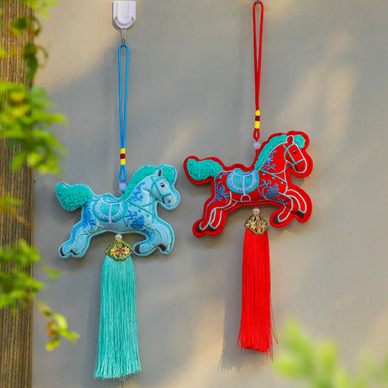 Buddha Stones, broderie Année du Cheval, pièces de cuivre, clochette, breloque, pompon, décoration suspendue, prospérité et succès - image 11