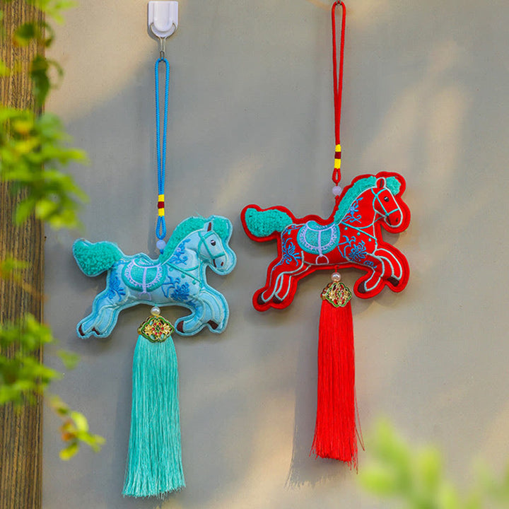 Buddha Stones, broderie Année du Cheval, pièces de cuivre, clochette, breloque, pompon, décoration suspendue, prospérité et succès - image 11