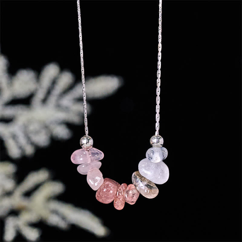 Collier pendentif en cristal rose, orbidine noire, quartz fumé, grenat, aigue-marine et quartz fraise, orné de Buddha Stones et symbole de force. - Quartz fraise - image 20