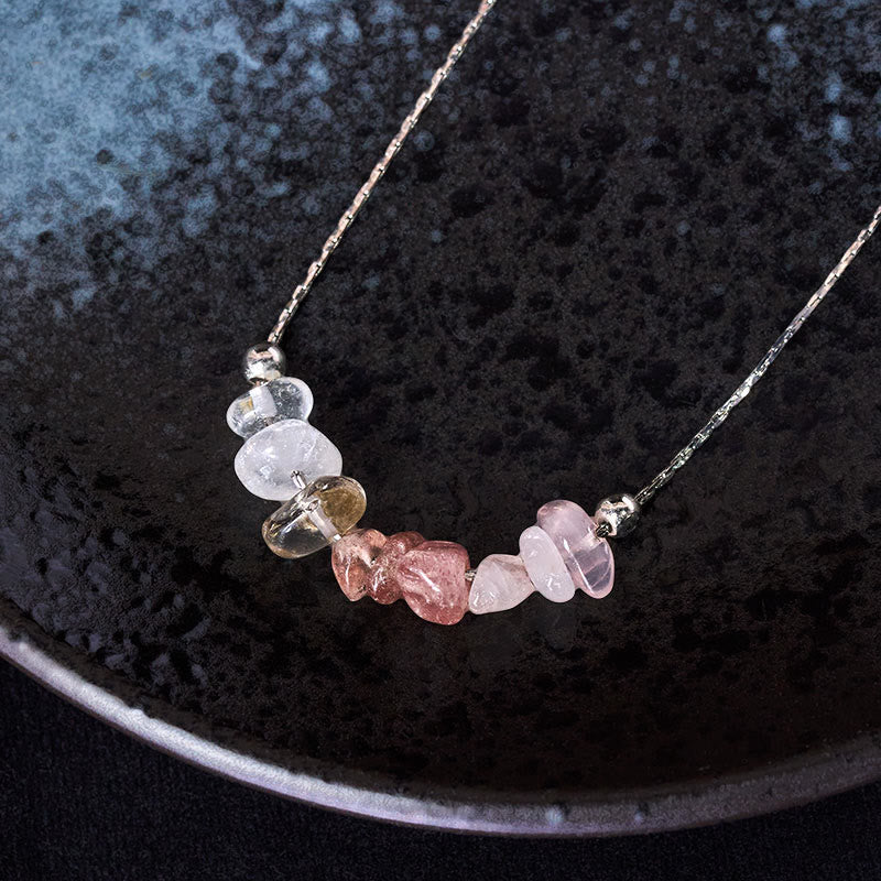 Collier pendentif en cristal rose, orbidine noire, quartz fumé, grenat, aigue-marine et quartz fraise, orné de Buddha Stones et symbole de force. - image 21