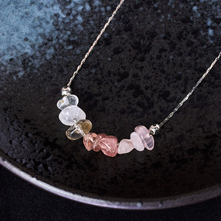 Collier pendentif en cristal rose, orbidine noire, quartz fumé, grenat, aigue-marine et quartz fraise, orné de Buddha Stones et symbole de force. - image 21