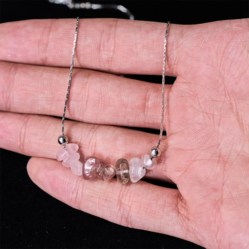 Collier pendentif en cristal rose, orbidine noire, quartz fumé, grenat, aigue-marine et quartz fraise, orné de Buddha Stones et symbole de force. - image 24