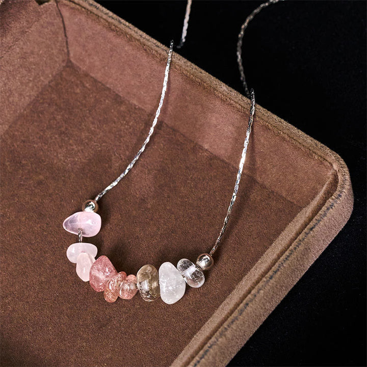 Collier pendentif en cristal rose, orbidine noire, quartz fumé, grenat, aigue-marine et quartz fraise, orné de Buddha Stones et symbole de force. - image 22