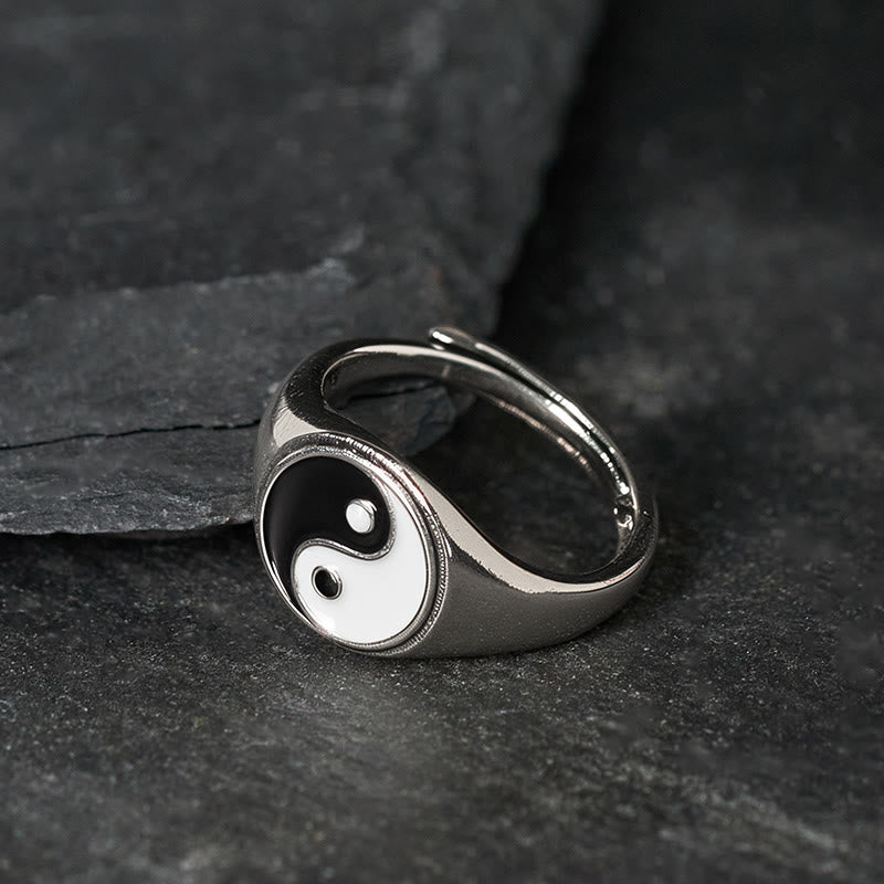 Bague porte-bonheur ajustable en cuivre Yin Yang et Buddha Stones - image 1