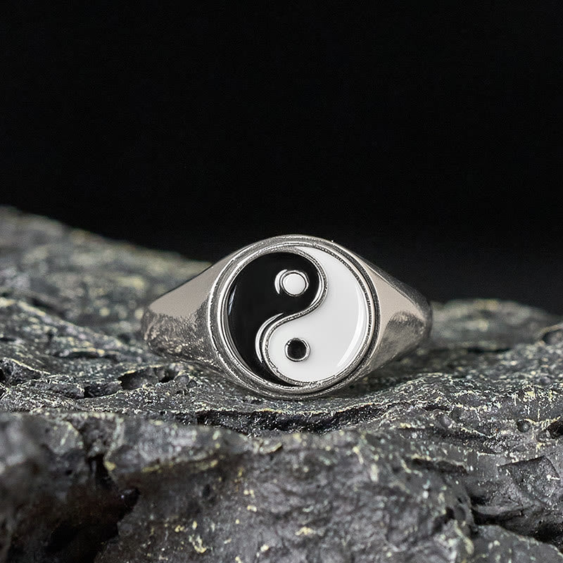 Bague porte-bonheur ajustable en cuivre Yin Yang et Buddha Stones - Bagua en cuivre noir (réglable) - image 0