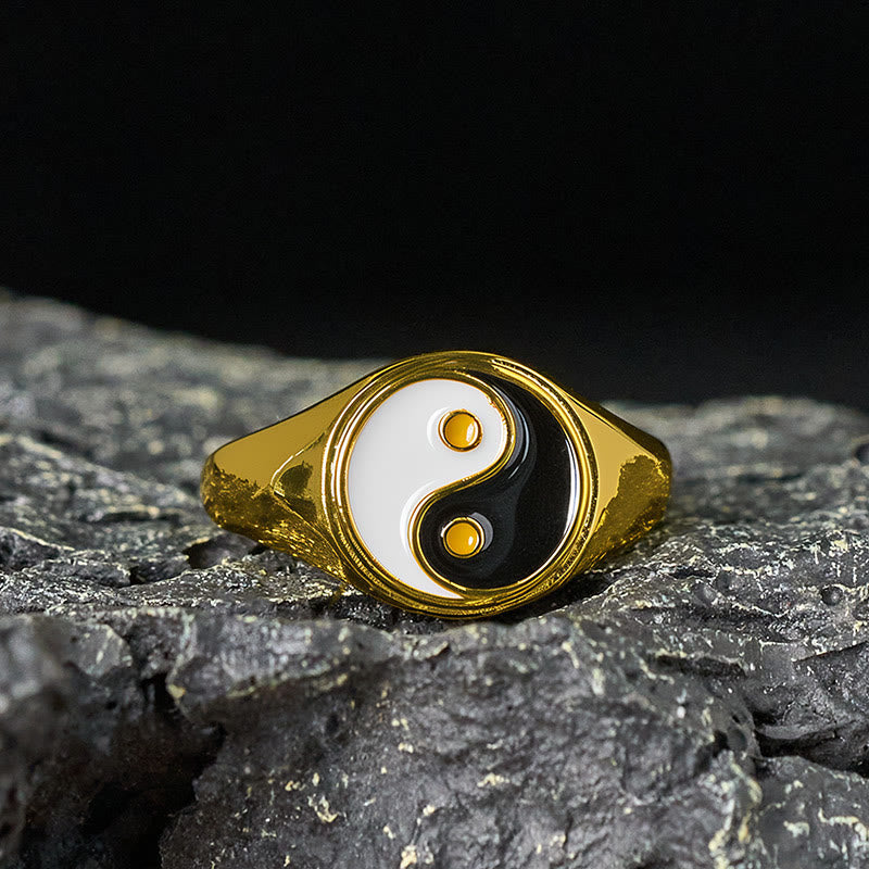 Bague porte-bonheur ajustable en cuivre Yin Yang et Buddha Stones - Bagua en cuivre doré (ajustable) - image 6