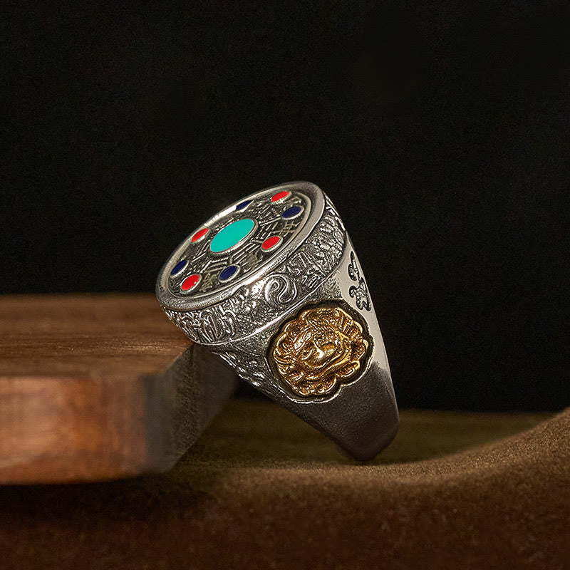 Buddha Stones, Bagua en cuivre, pièces de cuivre, bague rotative et ajustable porte-bonheur - image 3