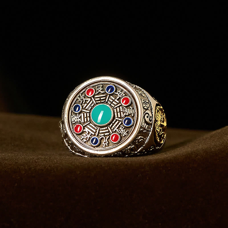 Buddha Stones, Bagua en cuivre, pièces de cuivre, bague rotative et ajustable porte-bonheur - image 1