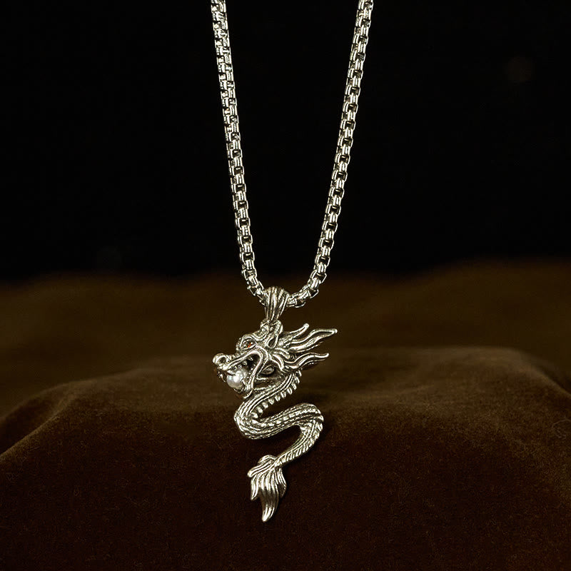 Collier pendentif en cuivre avec dragon et Buddha Stones, symbole d'équilibre et de chance. - Dragon de cuivre avec chaîne en acier - image 0