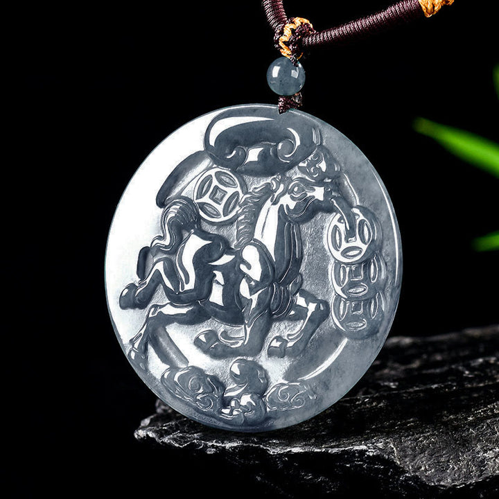 Pendentifs de collier en jade de l'année du Cheval, symbole de prospérité et d'abondance, Buddha Stones - image 1