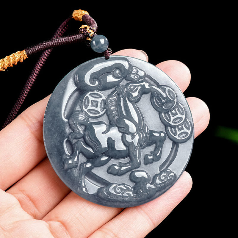 Pendentifs de collier en jade de l'année du Cheval, symbole de prospérité et d'abondance, Buddha Stones - image 3