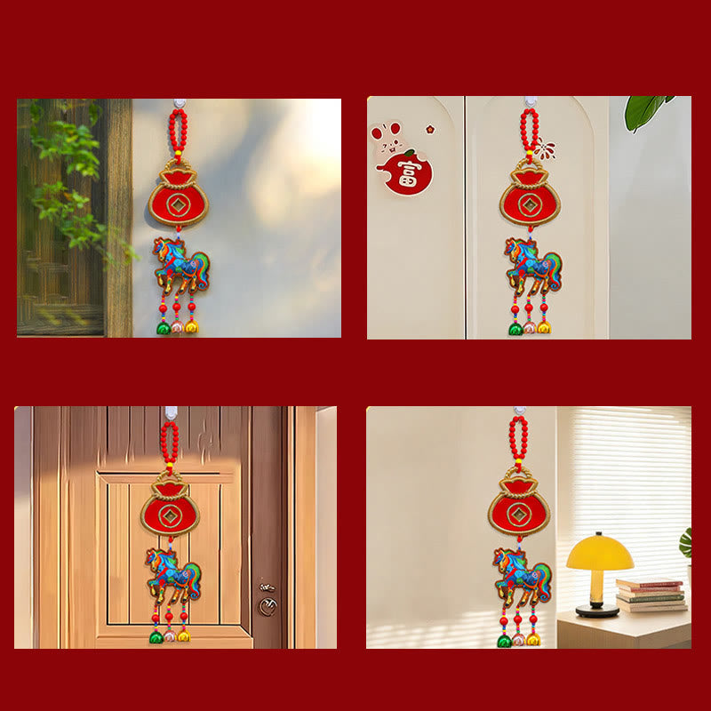 Buddha Stones, broderie Année du Cheval, sac à argent, calebasse, pièces de cuivre, clochette, porte-bonheur, décoration suspendue pour la réussite - image 21