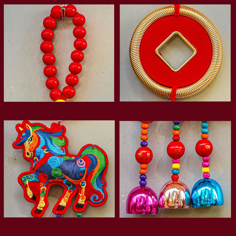 Buddha Stones, broderie Année du Cheval, sac à argent, calebasse, pièces de cuivre, clochette, porte-bonheur, décoration suspendue pour la réussite - image 20