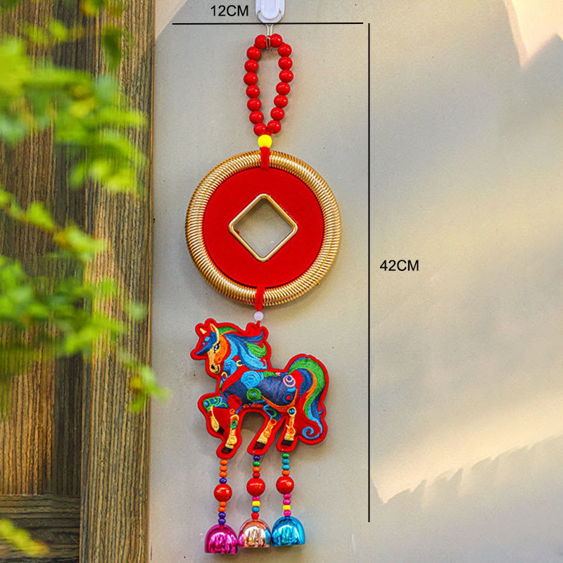 Buddha Stones, broderie Année du Cheval, sac à argent, calebasse, pièces de cuivre, clochette, porte-bonheur, décoration suspendue pour la réussite - image 14