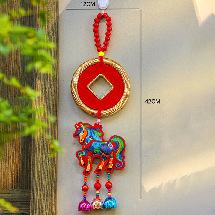 Buddha Stones, broderie Année du Cheval, sac à argent, calebasse, pièces de cuivre, clochette, porte-bonheur, décoration suspendue pour la réussite - image 14