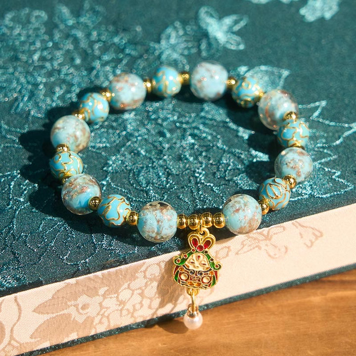 Bracelet porte-bonheur en verre Liuli avec lapin et Buddha Stones - image 2