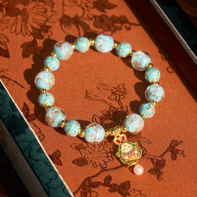 Bracelet porte-bonheur en verre Liuli avec lapin et Buddha Stones - image 3