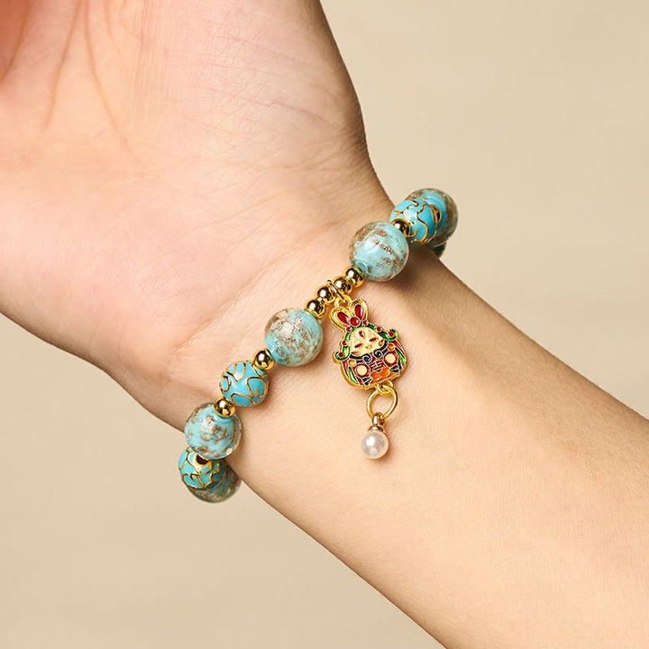 Bracelet porte-bonheur en verre Liuli avec lapin et Buddha Stones - image 4