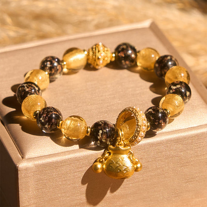 Bracelet de bénédiction en verre Liuli Buddha Stones - Bracelet Liuli en verre avec personnage Fu (Tour de poignet : 15-16 cm) - image 0