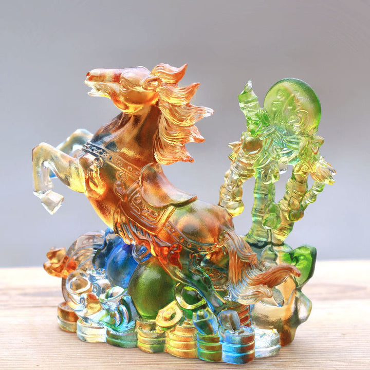 Buddha Stones Année du Cheval, sculpture artisanale en cristal Liuli représentant le cheval Fu, symbole de prospérité, décoration pour la maison ou le bureau - image 2