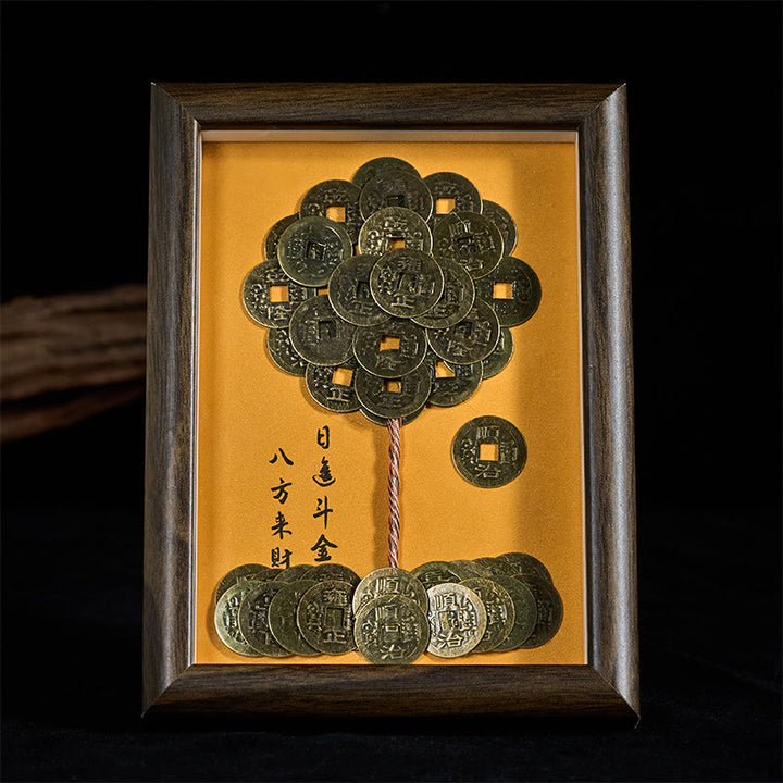 Arbre à trésors en Buddha Stones , pièces des cinq empereurs, cadre photo décoratif pour la maison, symbole de chance et de protection. - Arbre des pièces des cinq empereurs - image 0
