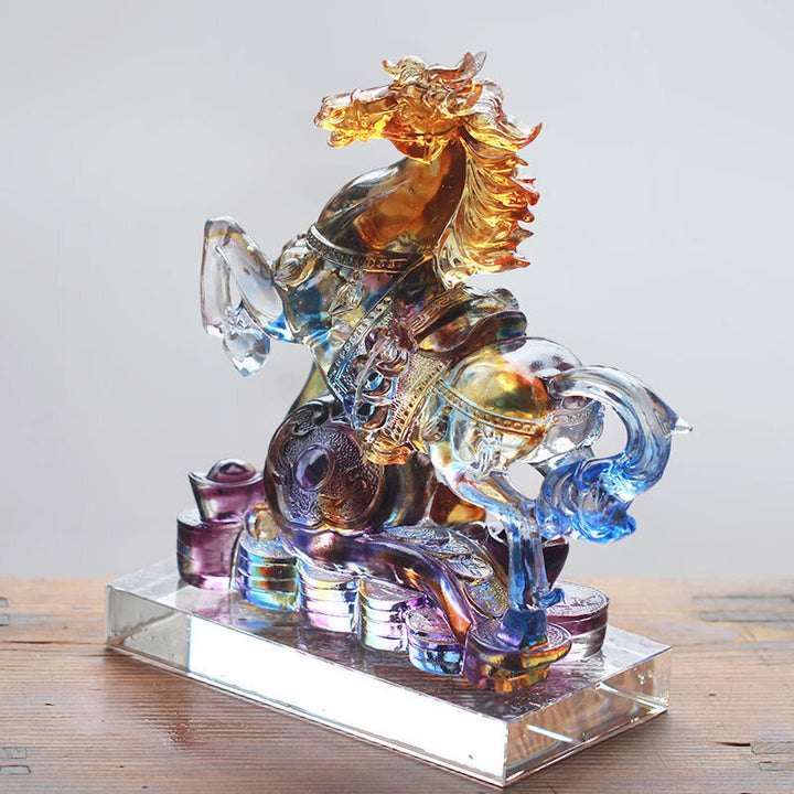 Buddha Stones Année du Cheval Ruyi Cheval sculpté Liuli Cristal Art Art Prospérité Décoration Maison Bureau - image 5