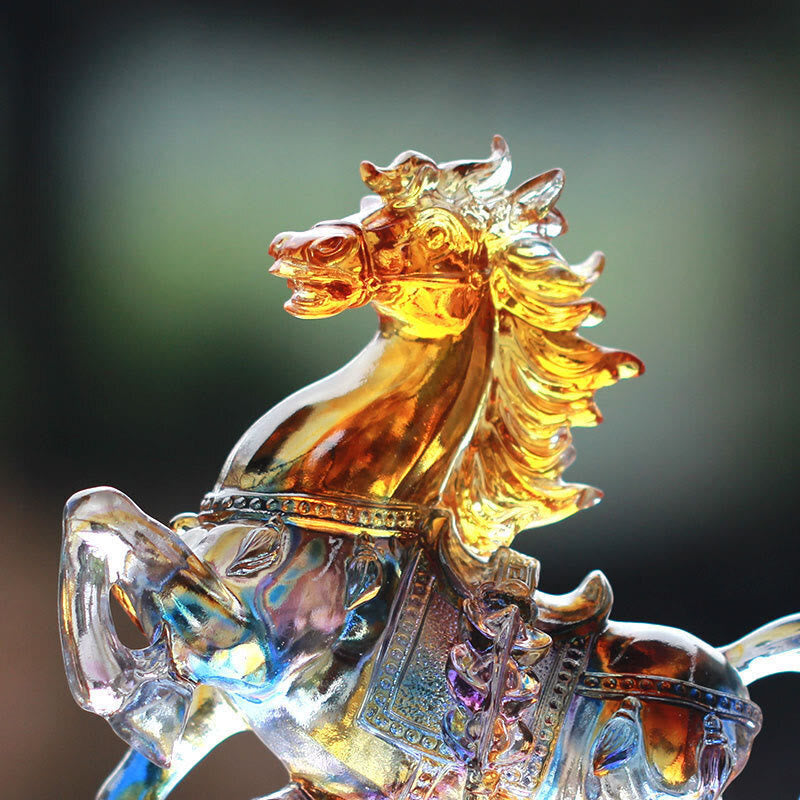 Buddha Stones Année du Cheval Ruyi Cheval sculpté Liuli Cristal Art Art Prospérité Décoration Maison Bureau - image 2