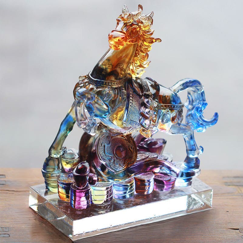 Buddha Stones Année du Cheval Ruyi Cheval sculpté Liuli Cristal Art Art Prospérité Décoration Maison Bureau - image 6