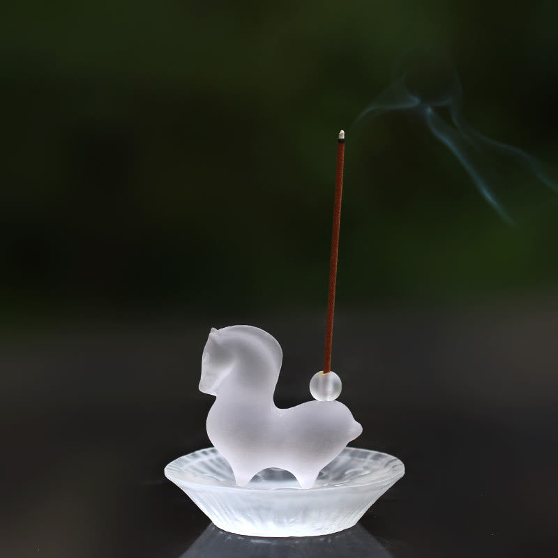 Buddha Stones Année du Cheval Capsule de lotus Feuille de lotus Pièce d'art en cristal Liuli Décoration énergétique pour la maison ou le bureau - Cheval avec trou pour encens et coussinet en forme de capsule de lotus - image 22