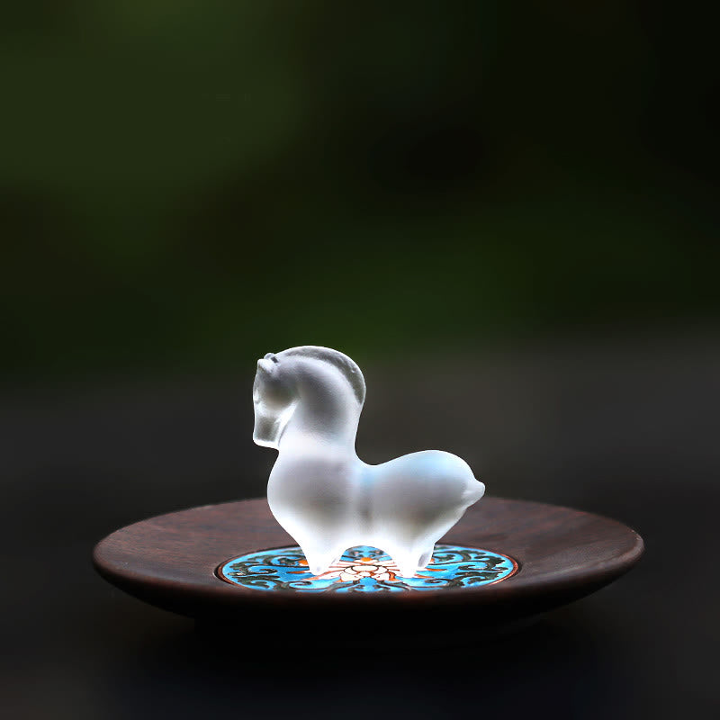 Buddha Stones Année du Cheval Capsule de lotus Feuille de lotus Pièce d'art en cristal Liuli Décoration énergétique pour la maison ou le bureau - Tapis Horse&Wood - image 7